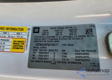 2016 GMC Sierra K1500 из США, поврежденный, VIN 1GTN2LEH7GZ145171